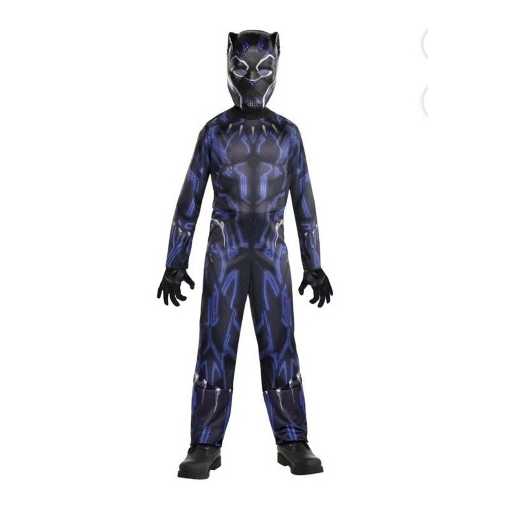 Black Panther Costume Boys Med 8 All Offers Considered Padded Jumpsuit Mask NIB - Picture 2 of 4